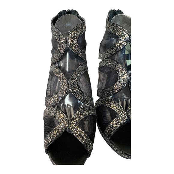 Express Gold & Silver 5” Platform stiletto heels mesh sides back zipper size 10 - Picture 4 of 12